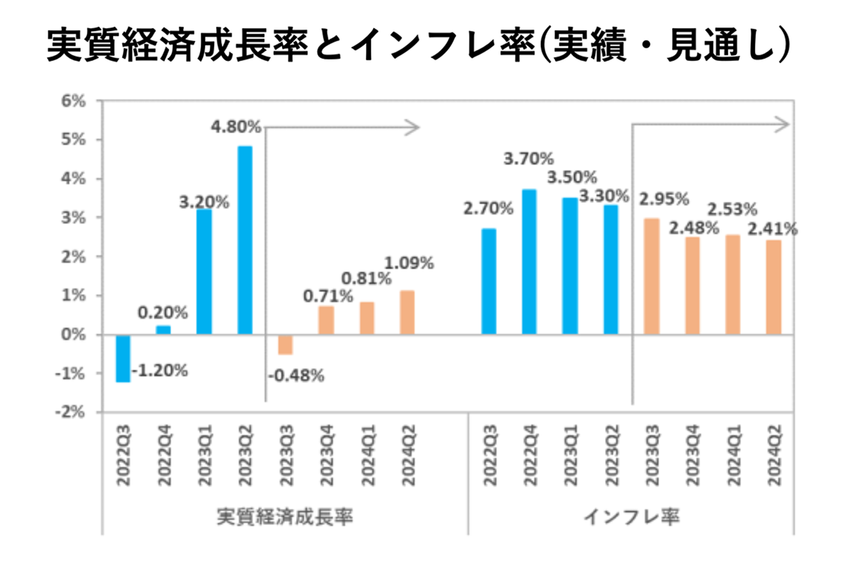 実質経済成長率とインフレ率（実績・見通し）